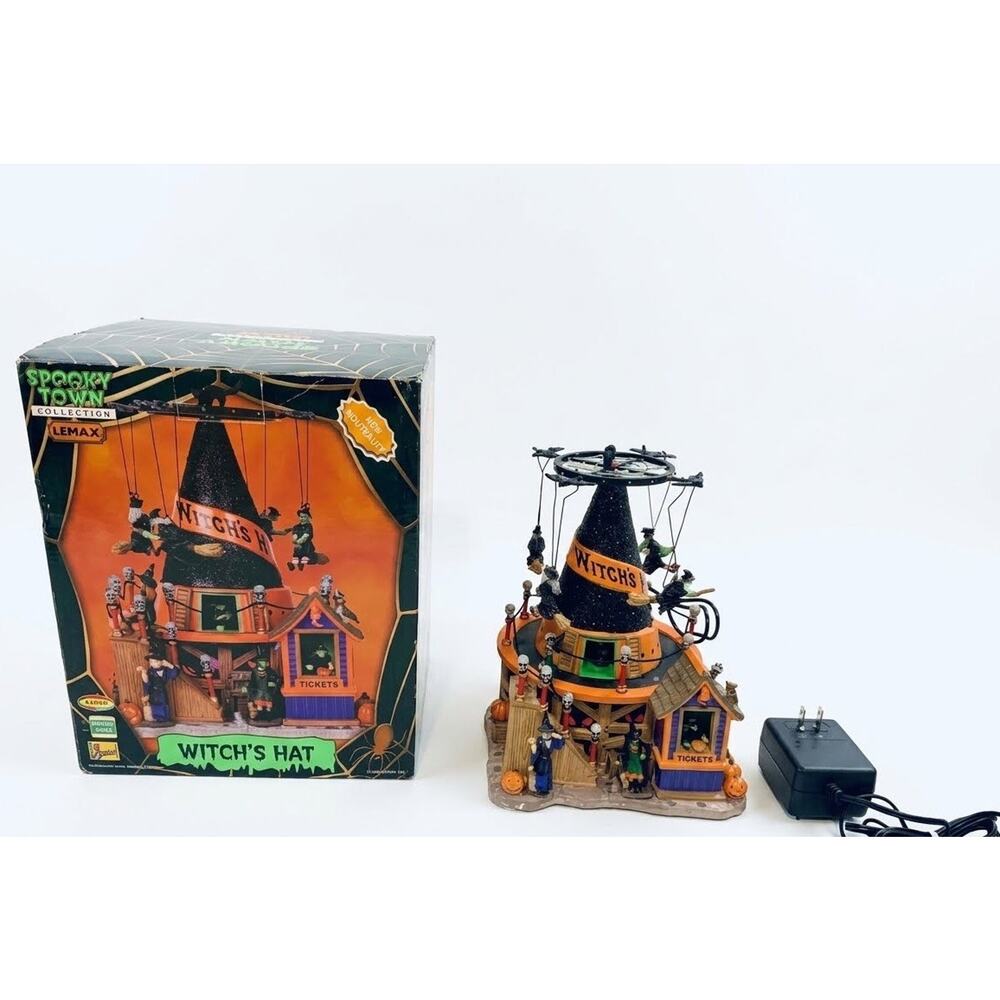 Lemax Spooky Town Halloween Witch Hat Animated Musical Carnival Ride 2009 Rare